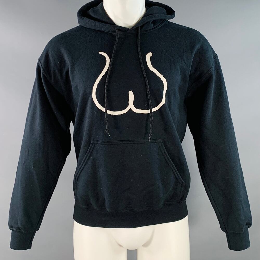 OPENING CEREMONY Black White Print Cotton Blend Hooded Sweatshirt